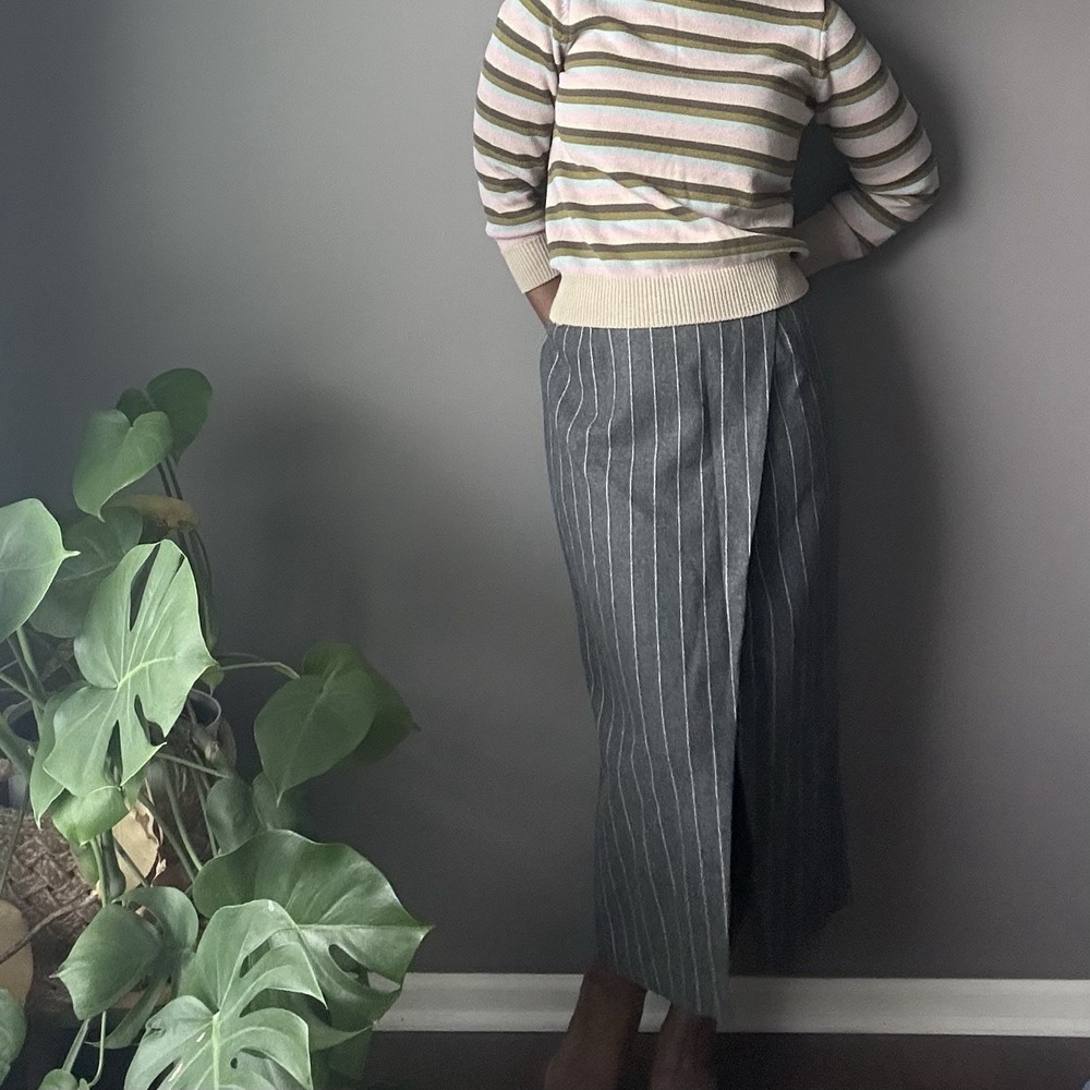 Vintage Matter of Degree Maxi‎ Wrap Skirt Womens 14 Gray Pinstripes Wool Blend